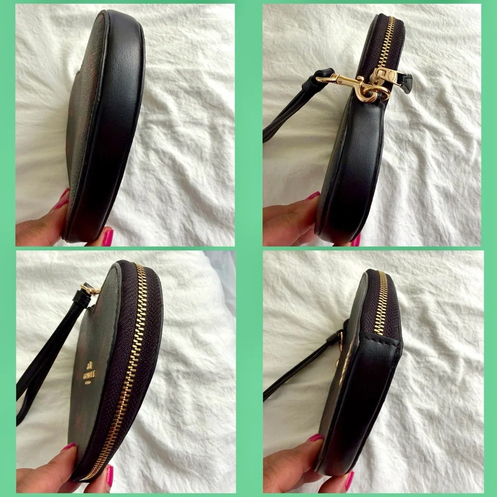 đź‘‘âś…PRICE FIRMâś… Adorable Black Leather Coach wristlet with Red Rose Print. NWOT - Picture 6 of 14